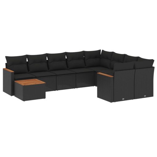 10-dijelni set vrtnih sofa s jastucima crni od poliratana