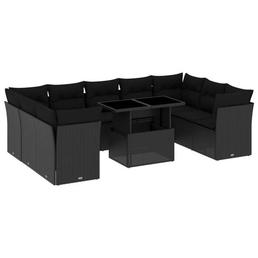 10-dijelni set vrtnih sofa s jastucima crni od poliratana