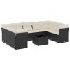 10-dijelni set vrtnih sofa s jastucima crni od poliratana