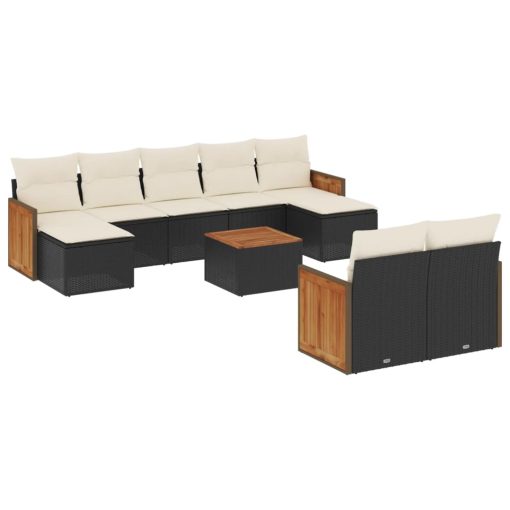 10-dijelni set vrtnih sofa s jastucima crni od poliratana