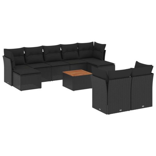 10-dijelni set vrtnih sofa s jastucima crni od poliratana