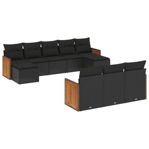 10-dijelni set vrtnih sofa s jastucima crni od poliratana