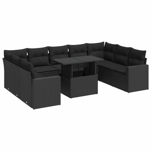 10-dijelni set vrtnih sofa s jastucima crni od poliratana