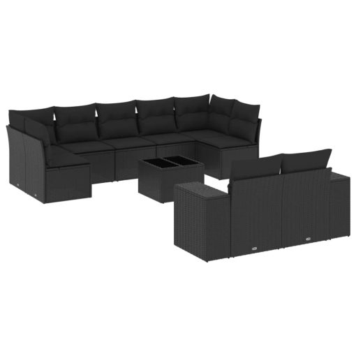 10-dijelni set vrtnih sofa s jastucima crni od poliratana
