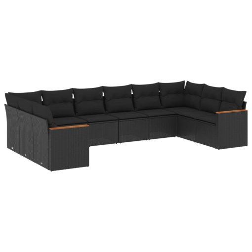 10-dijelni set vrtnih sofa s jastucima crni od poliratana