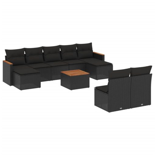 10-dijelni set vrtnih sofa s jastucima crni od poliratana