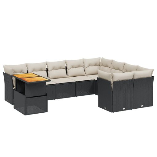 10-dijelni set vrtnih sofa s jastucima crni od poliratana