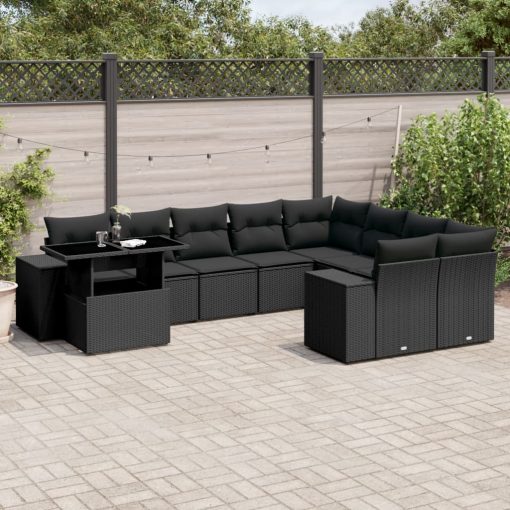 10-dijelni set vrtnih sofa s jastucima crni od poliratana