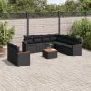 10-dijelni set vrtnih sofa s jastucima crni od poliratana
