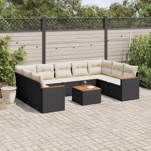 10-dijelni set vrtnih sofa s jastucima crni od poliratana