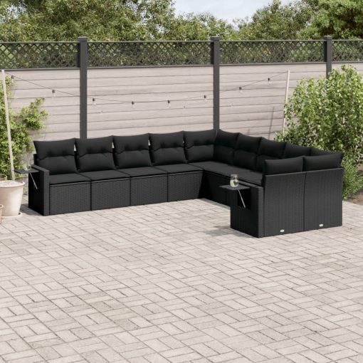10-dijelni set vrtnih sofa s jastucima crni od poliratana