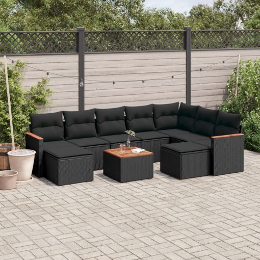 10-dijelni set vrtnih sofa s jastucima crni od poliratana