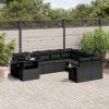10-dijelni set vrtnih sofa s jastucima crni od poliratana