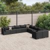 10-dijelni set vrtnih sofa s jastucima crni od poliratana