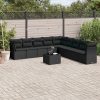 10-dijelni set vrtnih sofa s jastucima crni od poliratana