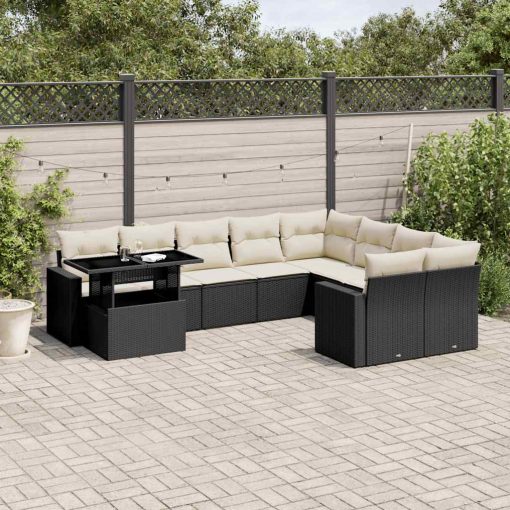 10-dijelni set vrtnih sofa s jastucima crni od poliratana