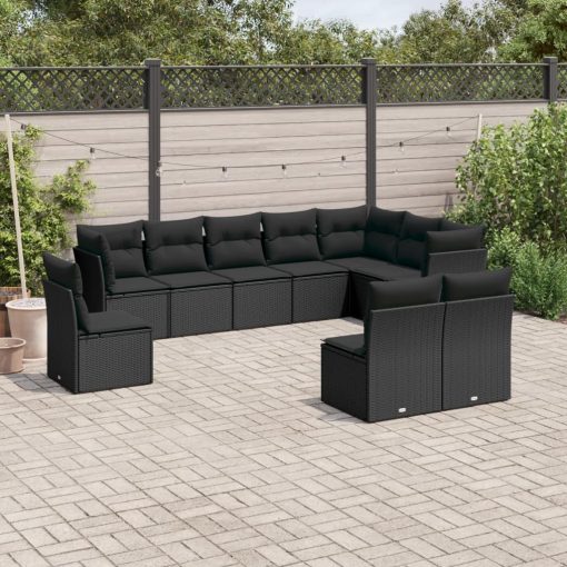 10-dijelni set vrtnih sofa s jastucima crni od poliratana