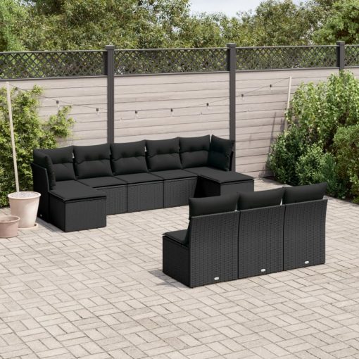 10-dijelni set vrtnih sofa s jastucima crni od poliratana