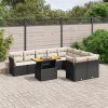 10-dijelni set vrtnih sofa s jastucima crni od poliratana