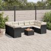 10-dijelni set vrtnih sofa s jastucima crni od poliratana