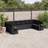 10-dijelni set vrtnih sofa s jastucima crni od poliratana
