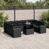 10-dijelni set vrtnih sofa s jastucima crni od poliratana