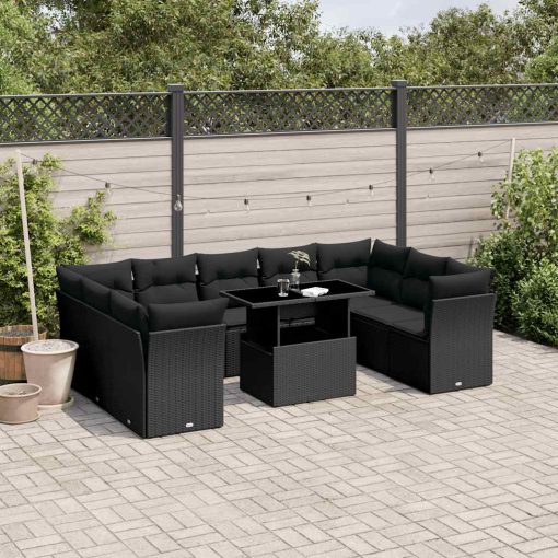 10-dijelni set vrtnih sofa s jastucima crni od poliratana