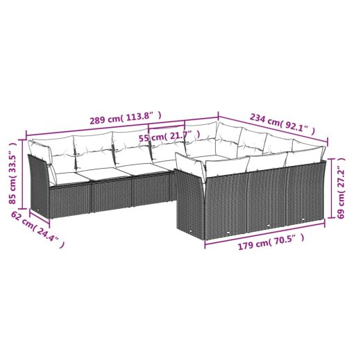 10-dijelni set vrtnih sofa s jastucima crni od poliratana