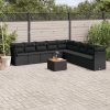 10-dijelni set vrtnih sofa s jastucima crni od poliratana