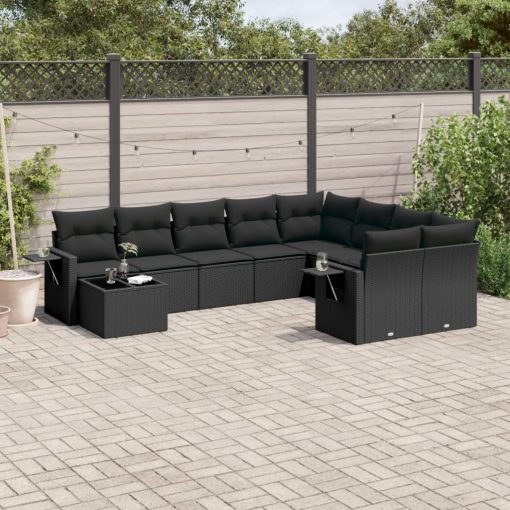 10-dijelni set vrtnih sofa s jastucima crni od poliratana