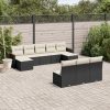 10-dijelni set vrtnih sofa s jastucima crni od poliratana