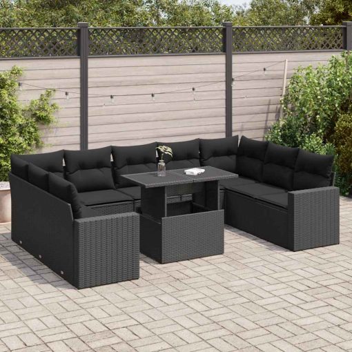 10-dijelni set vrtnih sofa s jastucima crni od poliratana