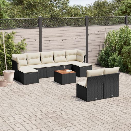 10-dijelni set vrtnih sofa s jastucima crni od poliratana