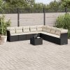 10-dijelni set vrtnih sofa s jastucima crni od poliratana