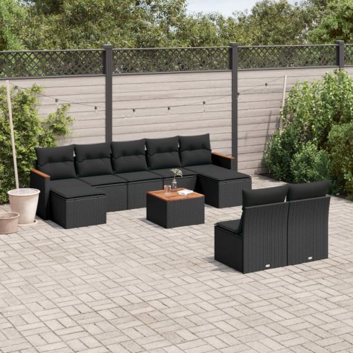 10-dijelni set vrtnih sofa s jastucima crni od poliratana