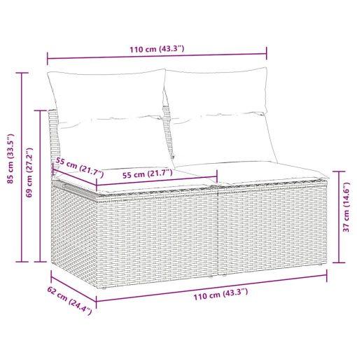 2-dijelni set vrtnih sofa s jastucima crni od poliratana bagrem