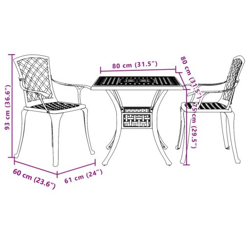 3-dijelni bistro set bijeli od lijevanog aluminija