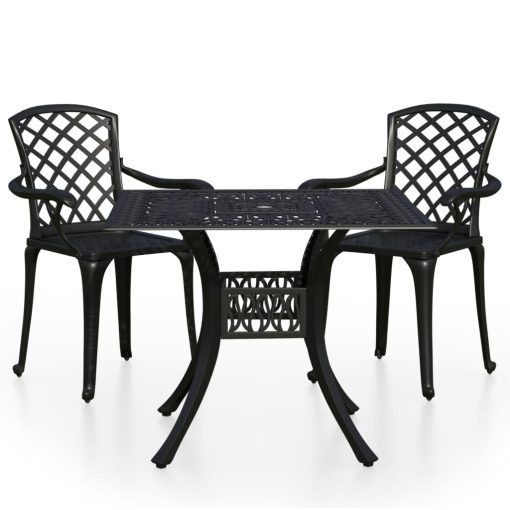 3-dijelni bistro set od lijevanog aluminija crni