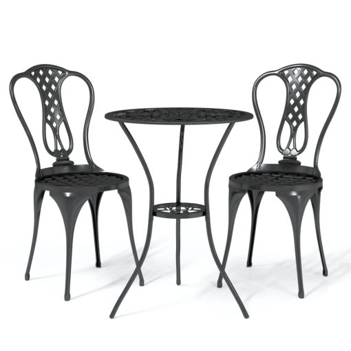 3-dijelni bistro set od lijevanog aluminija crni