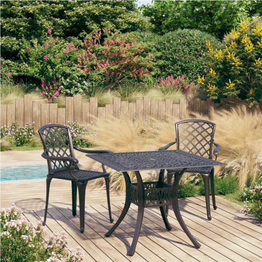 3-dijelni bistro set od lijevanog aluminija crni