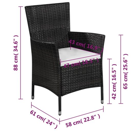 3-dijelni bistro set od poliratana crni