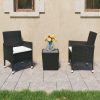 3-dijelni bistro set od poliratana i kaljenog stakla crni