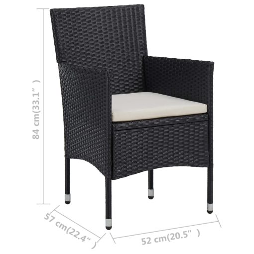 3-dijelni bistro set od poliratana i kaljenog stakla crni