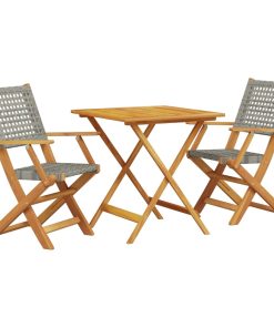 3-dijelni bistro set od poliratana i masivnog drva sivi