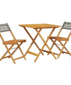 3-dijelni bistro set od poliratana i masivnog drva sivi