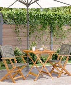 3-dijelni bistro set od poliratana i masivnog drva sivi