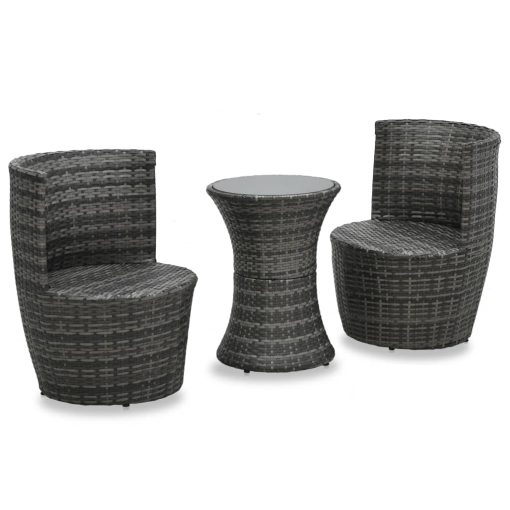 3-dijelni bistro set od poliratana s jastucima sivi