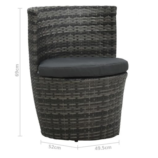 3-dijelni bistro set od poliratana s jastucima sivi