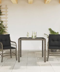 3-dijelni bistro set od poliratana s jastucima sivi