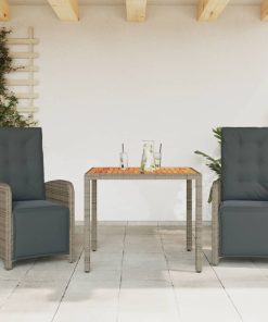 3-dijelni bistro set od poliratana s jastucima sivi